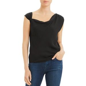 Theory Asymmetric Classic Silk Georgette Black Top, Size S New w/Tag Retail $275